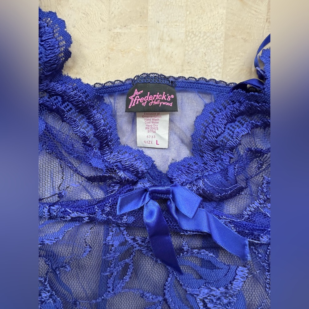 Vintage Frederick's of Hollywood Y2K Blue Lace Teddy Bodysuit Coquette Cyber L - Picture 3 of 8